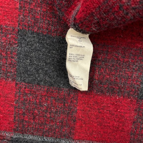 Woolrich Wool Blend Hooded Mid Weight Duffle Coat Jacket Red Plaid Women's Small - Picture 7 of 10